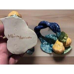 Vintage Handcrafted Majolica Pear Napkin Rings Set Of 2 Hand Painted Italy